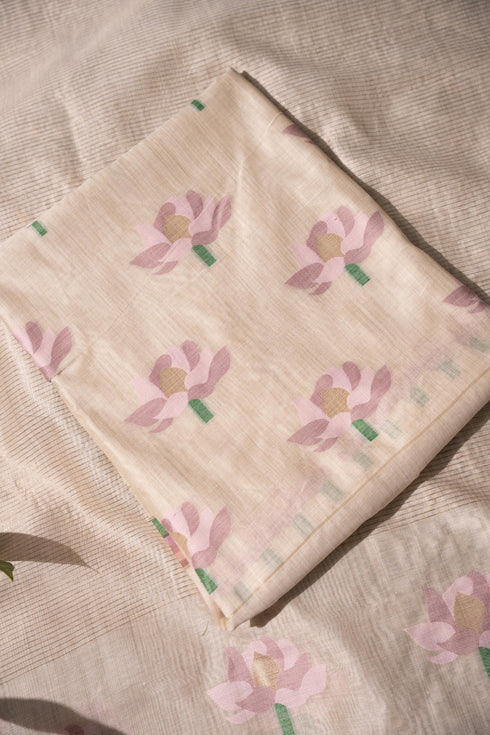 Simply Floral Beige & Lavender Cotton Unstitched Suit Set